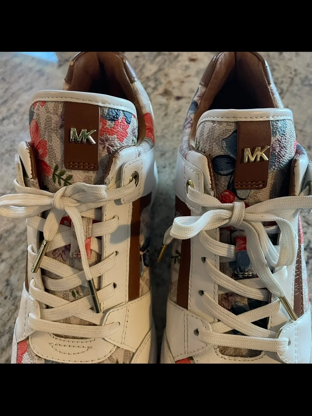 Michael Kors Georgie Trainers White Floral White Wedge Logo Size 7